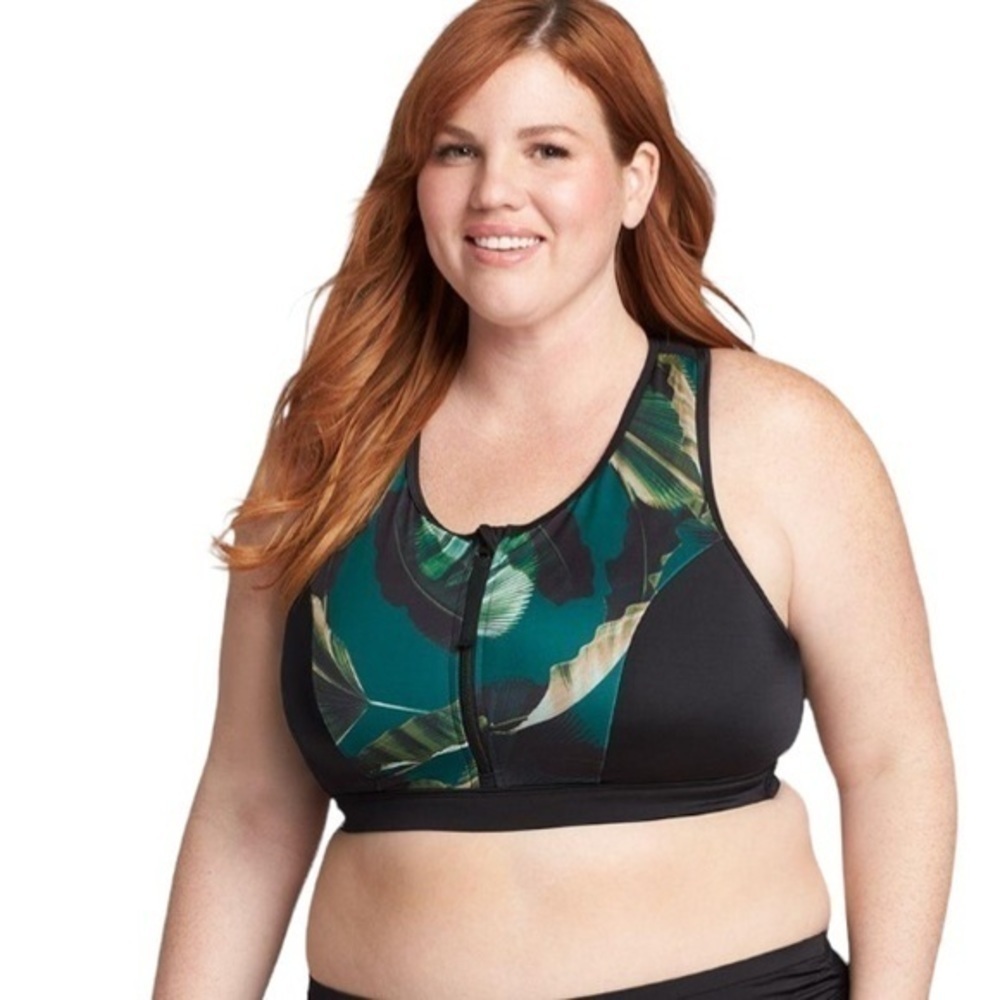 Lane Bryant NWOT No-Wire Racerback Swim Bikini Top Botanical Palm